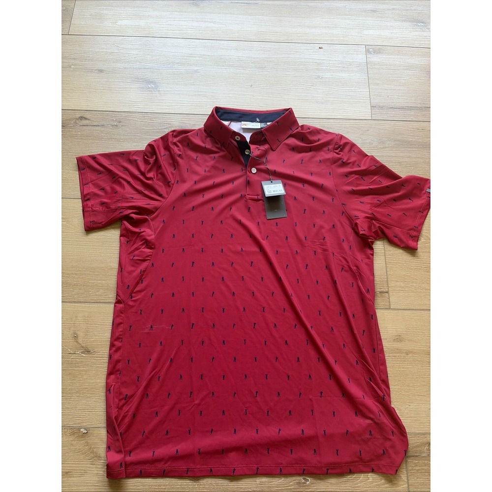 $80 KJUS Men's Golfer Polo Shirt - Red Blue - Size 52/Large All Over Print